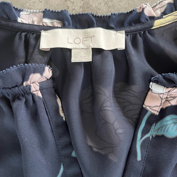 LOFT Navy Floral Midi Dress Size: M - Picture 6 of 8